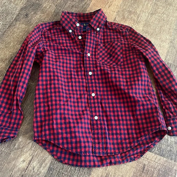 Ralph Lauren Kids Red Plaid Button Down Polo Top - Picture 2 of 6
